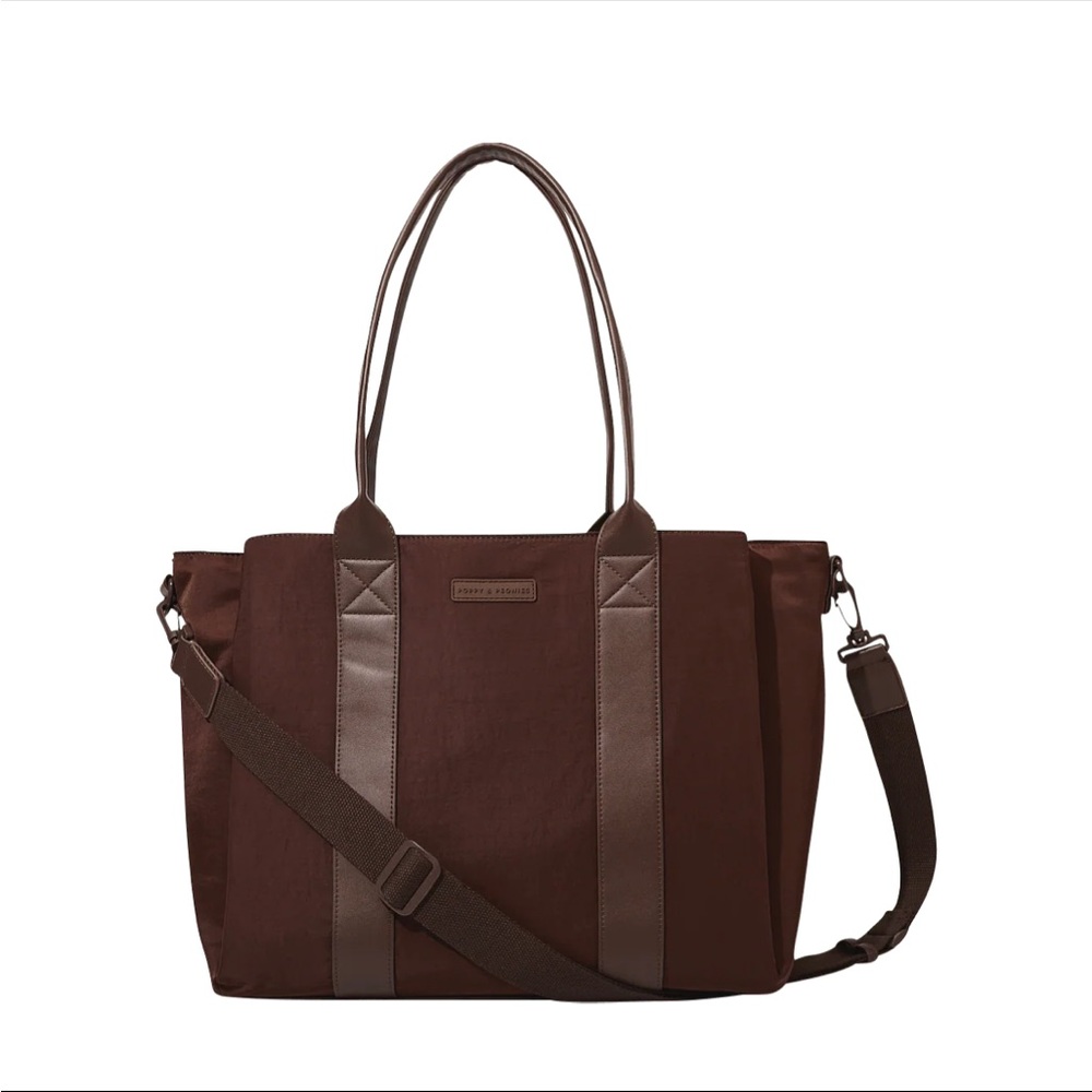 Poppy & Peonies Brown Canvas Tote with Dark Brown Trim